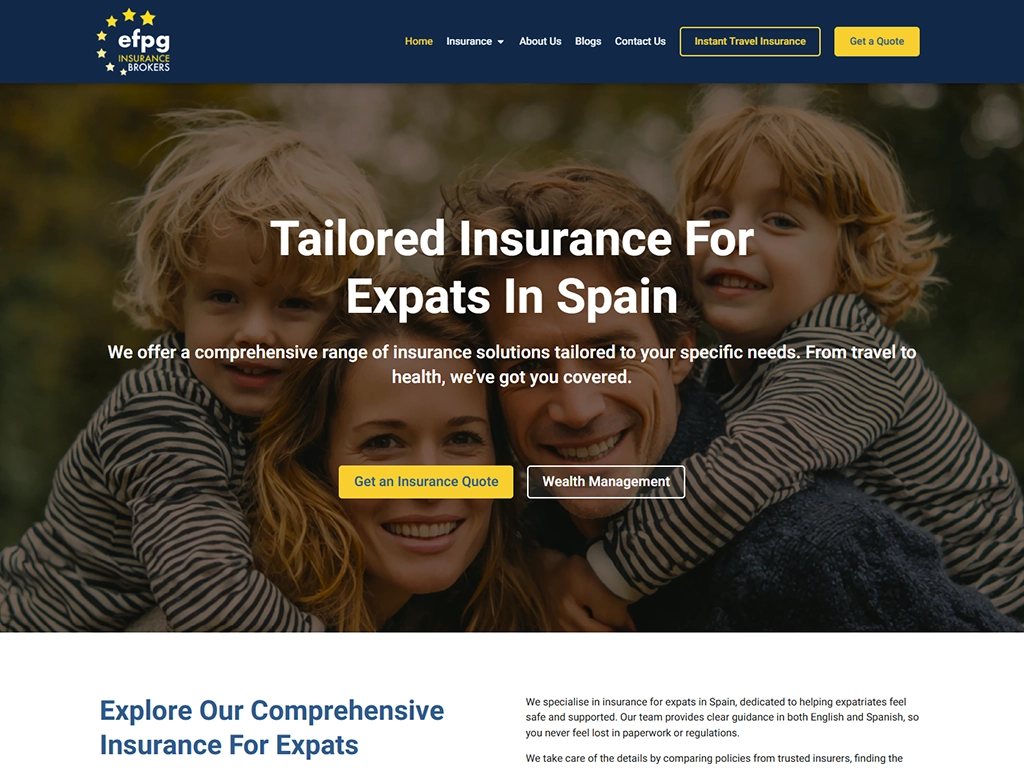 EFPG website, a Spanish corporate site built in WordPress with Elementor