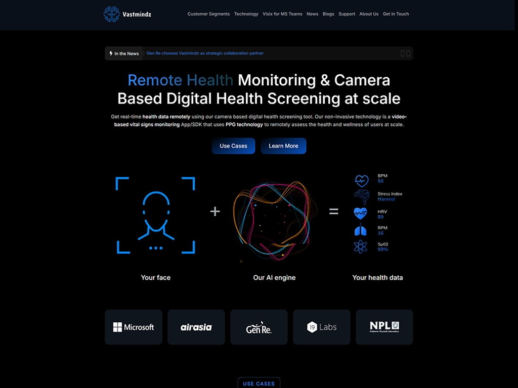 Vastmindz website, a remote health-monitoring platform built in WordPress